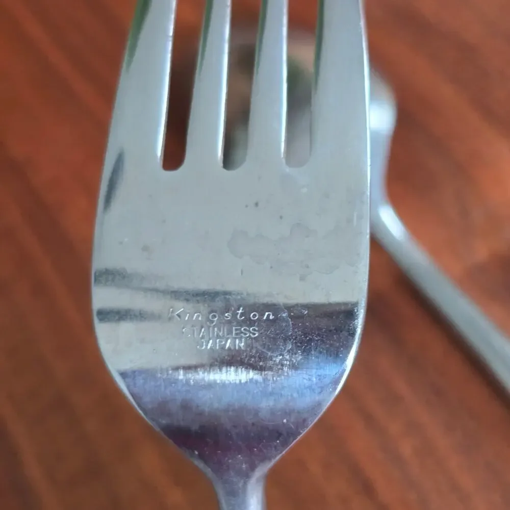Vintage Kingston Stainless Serving Meat Fork Spoons Japan Flatware Black Canoe